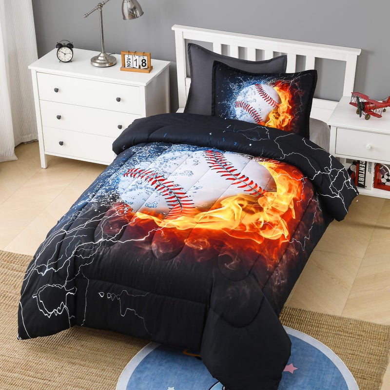 Andency 3D Baseball Comforter Twin(66x90 Inch), 2 Pieces(1 Baseball Comforter, 1 Pillowcase) Sport Microfiber Baseball Bedding Set for Boys Kids Teens - Image 2